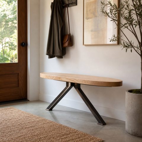 Entry Stool With a Round Ash Seat and Tripod Steel Base