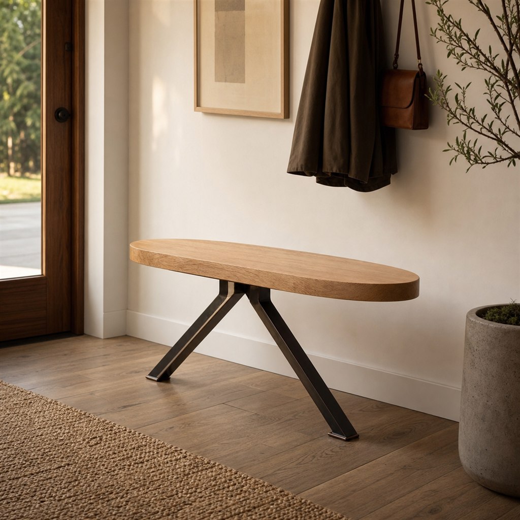 Entry Stool With a Round Ash Seat and Tripod Steel Base - alternate full view