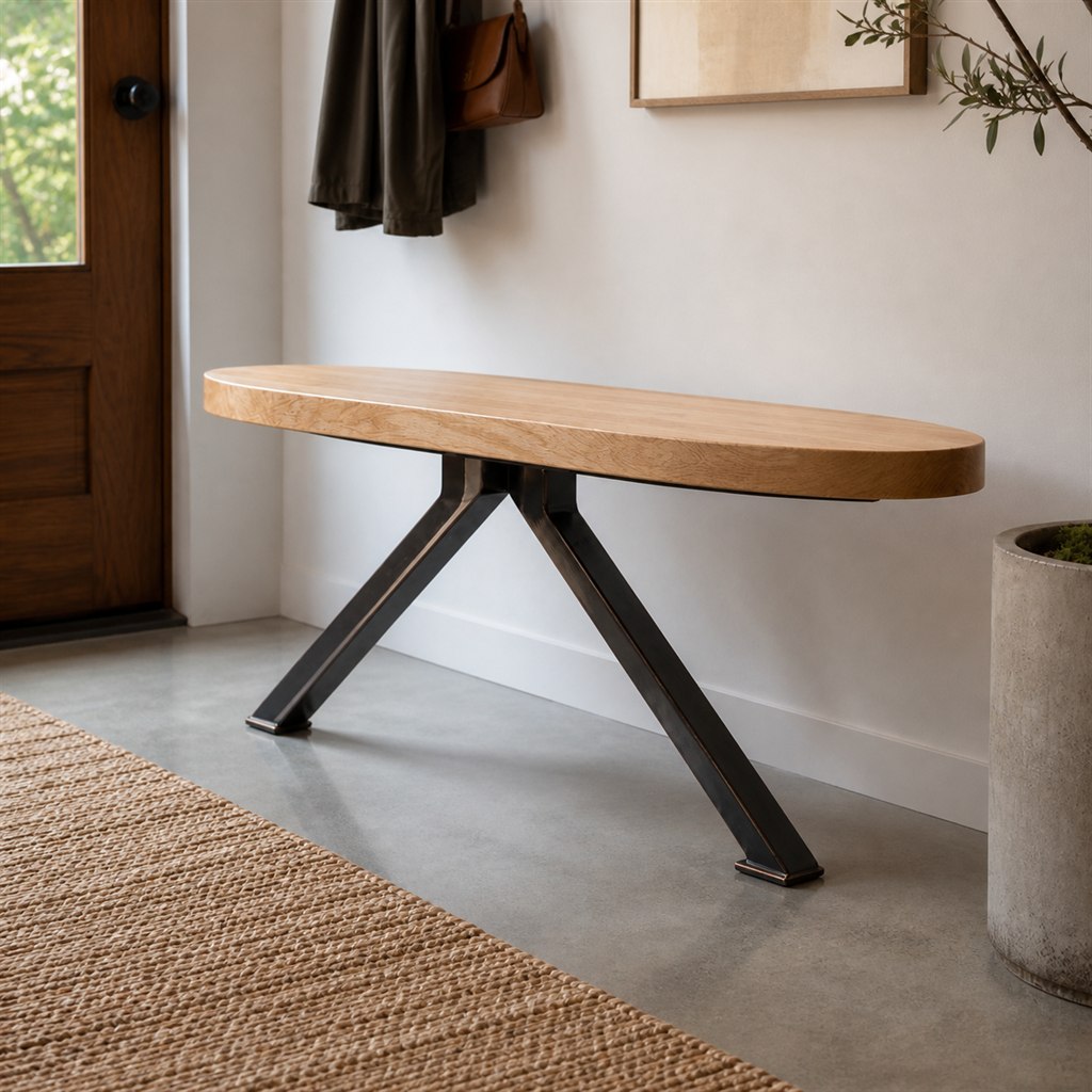 Entry Stool With a Round Ash Seat and Tripod Steel Base - steel-frame detail