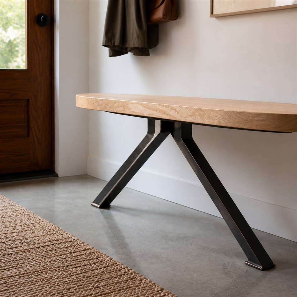 Entry Stool With a Round Ash Seat and Tripod Steel Base - finished material detail