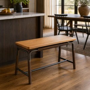 Counter Bench With an Oak Top and Steel Foot Rail