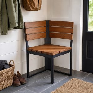 Corner Bench With a Wood Backrest and Steel Support Frame