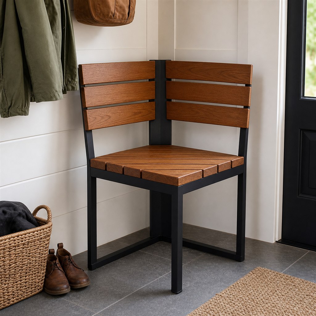 Corner Bench With a Wood Backrest and Steel Support Frame - steel-frame detail