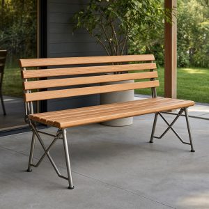Folding Bench With Hardwood Slats and Locking Steel Legs
