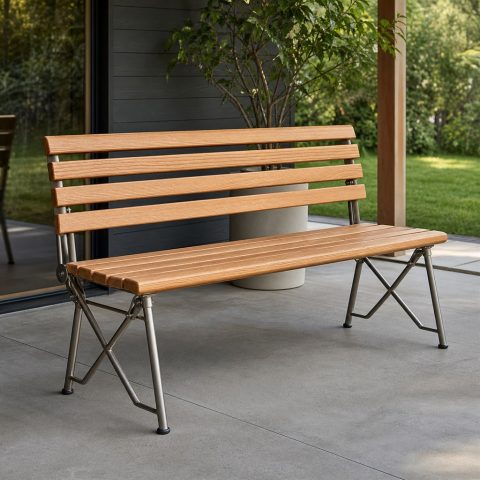 Folding Bench With Hardwood Slats and Locking Steel Legs