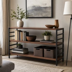 Walnut Bookcase With Steel Ladder Side Frames