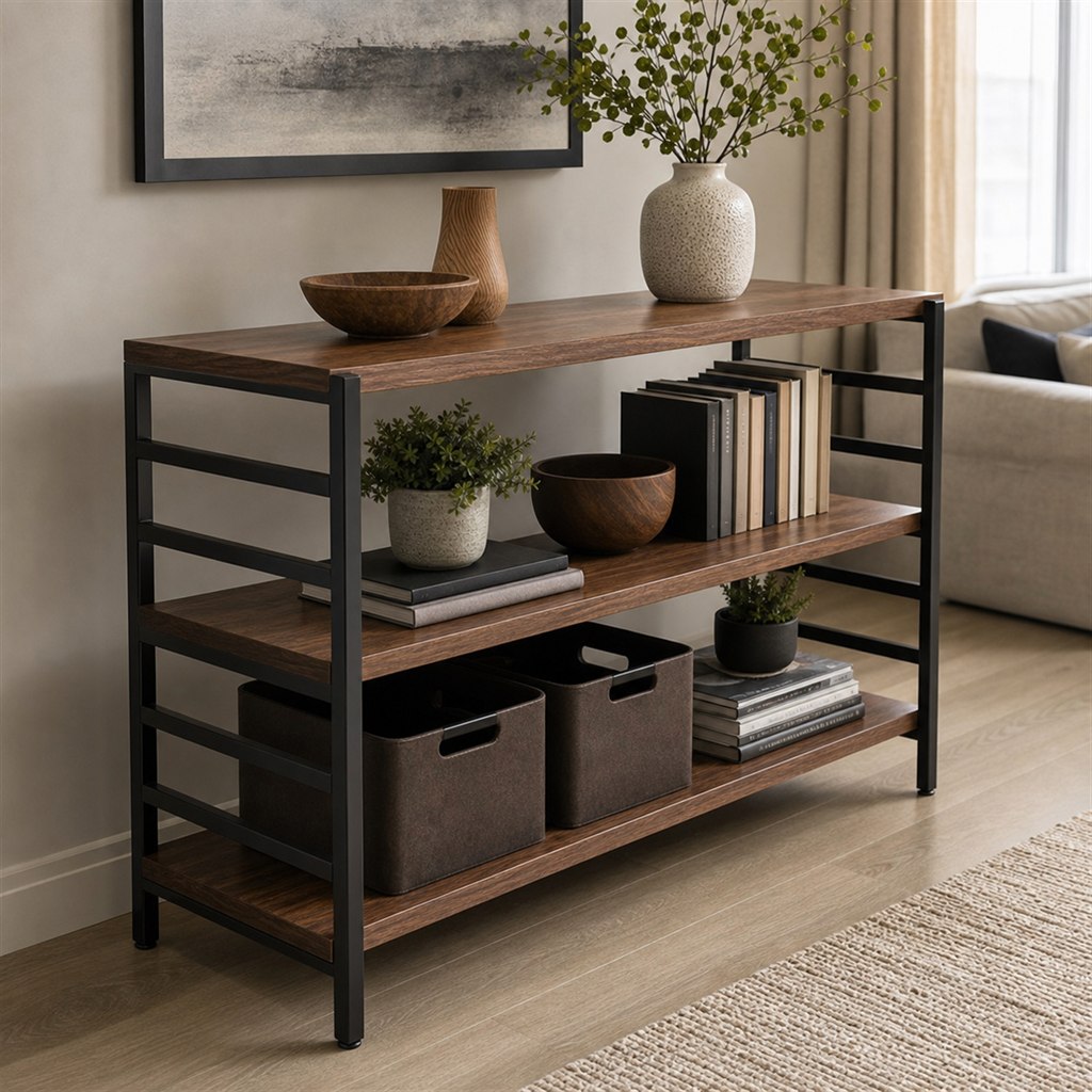 Walnut Bookcase With Steel Ladder Side Frames - alternate full view