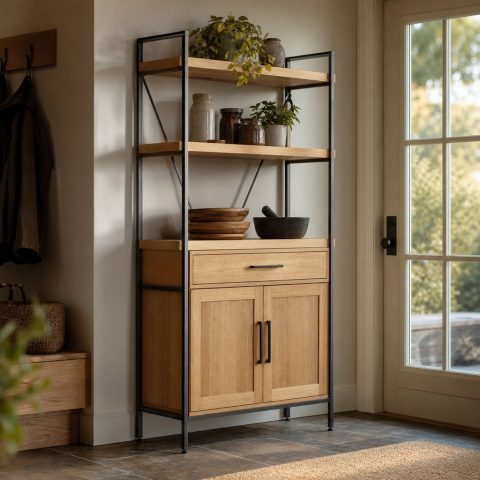 Kitchen Baker’s Rack With Maple Shelves and a Steel Frame