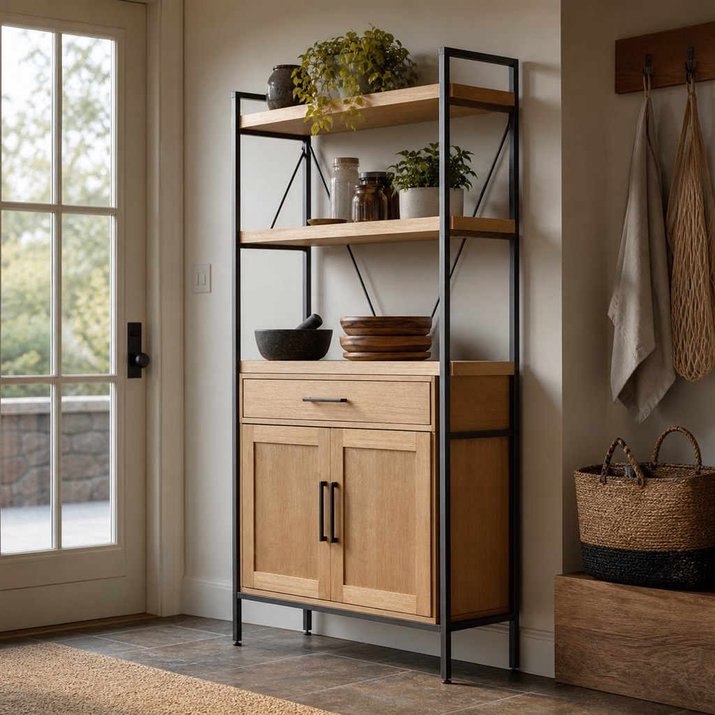 Kitchen Baker's Rack With Maple Shelves and a Steel Frame - alternate full view