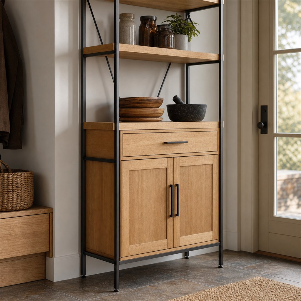 Kitchen Baker's Rack With Maple Shelves and a Steel Frame - steel-frame detail