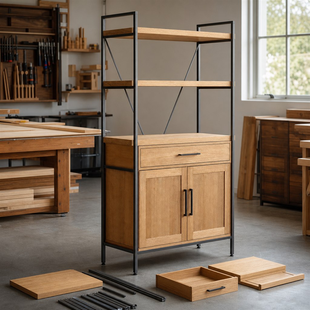 Kitchen Baker's Rack With Maple Shelves and a Steel Frame - workshop dry-assembly view
