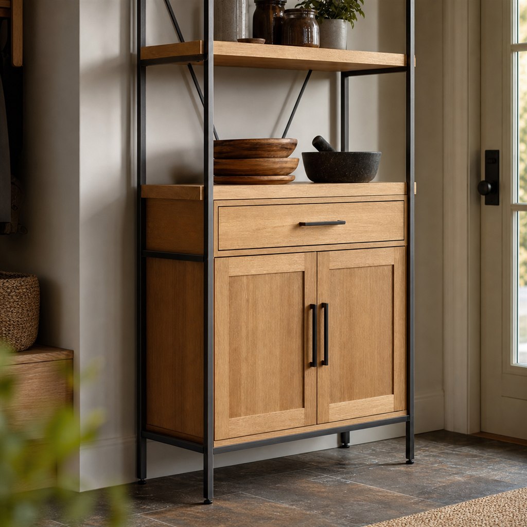 Kitchen Baker's Rack With Maple Shelves and a Steel Frame - finished material detail