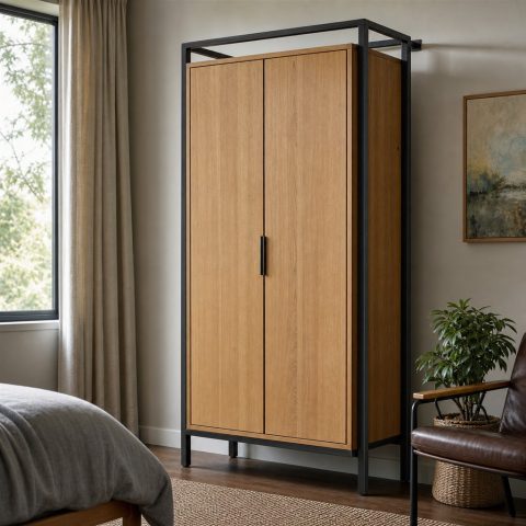 Wardrobe With Oak Doors and an Exposed Steel Frame