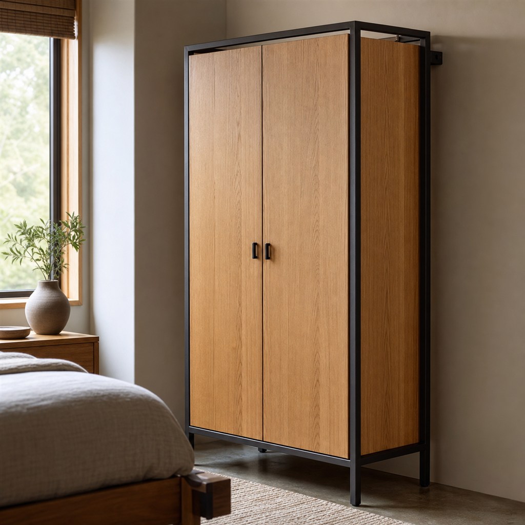 Wardrobe With Oak Doors and an Exposed Steel Frame - finished material detail