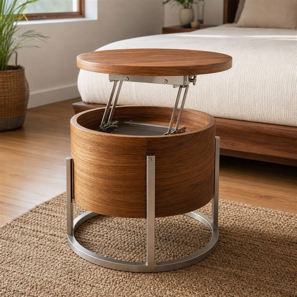 Lift-Top Coffee Table With Wood Storage and Steel Linkage - steel-frame detail