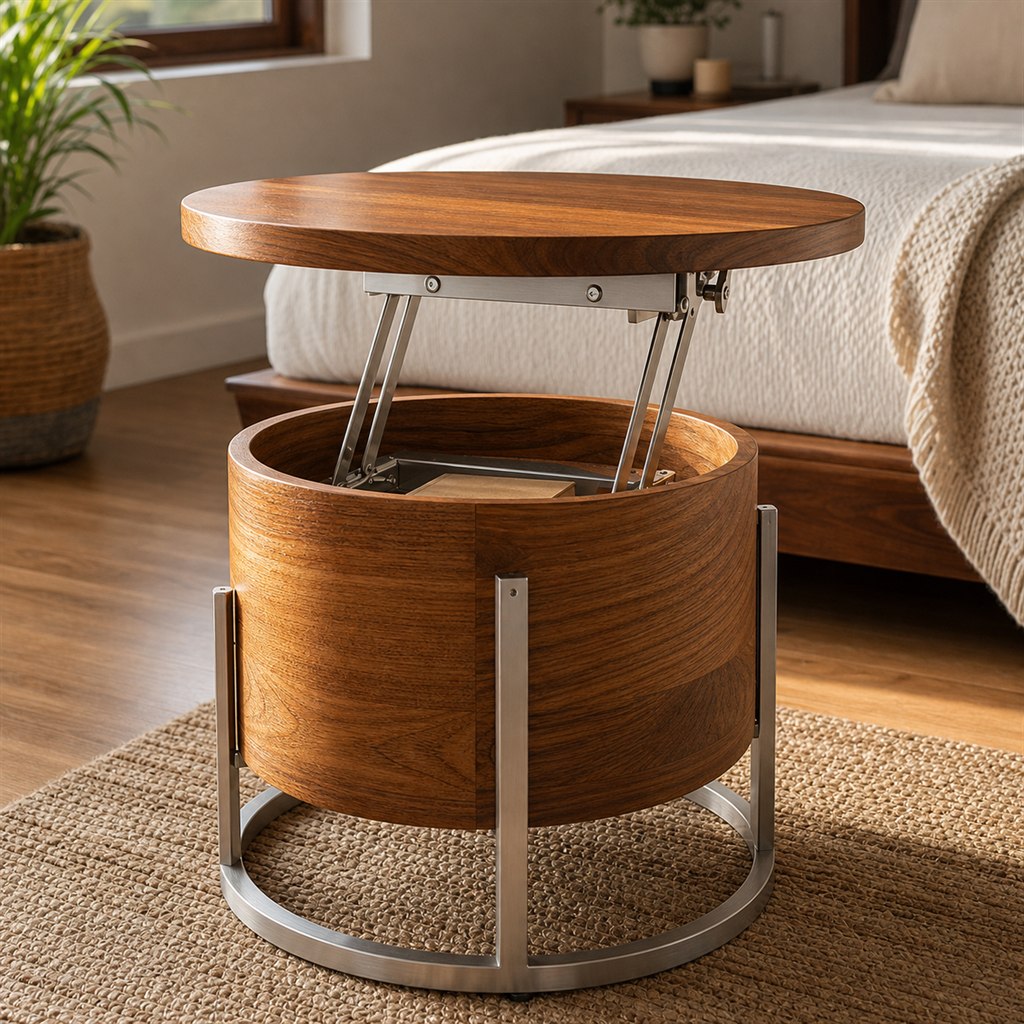 Lift-Top Coffee Table With Wood Storage and Steel Linkage - finished material detail