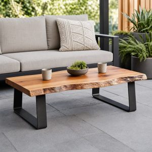 Live-Edge Coffee Table With a Low Steel Sled Base