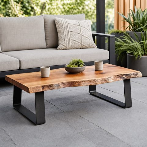 Live-Edge Coffee Table With a Low Steel Sled Base