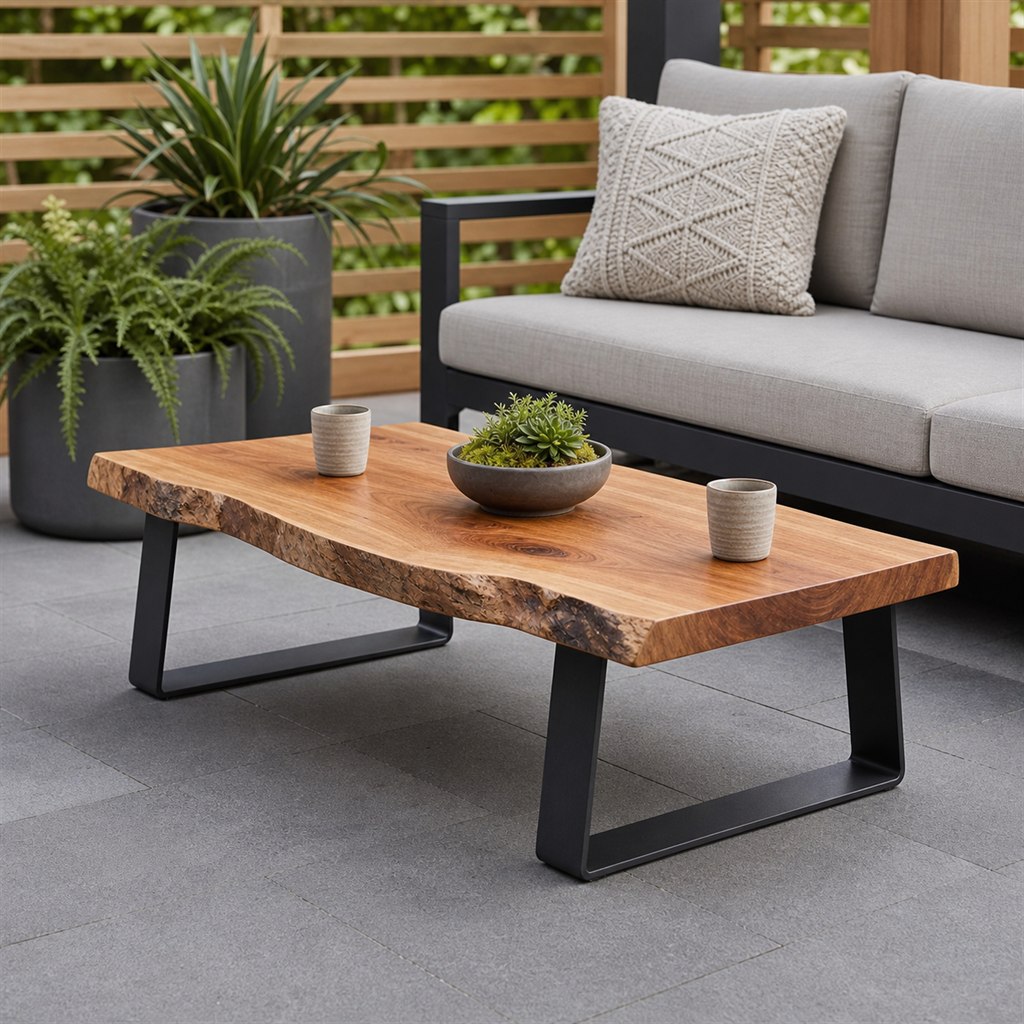 Live-Edge Coffee Table With a Low Steel Sled Base - alternate full view