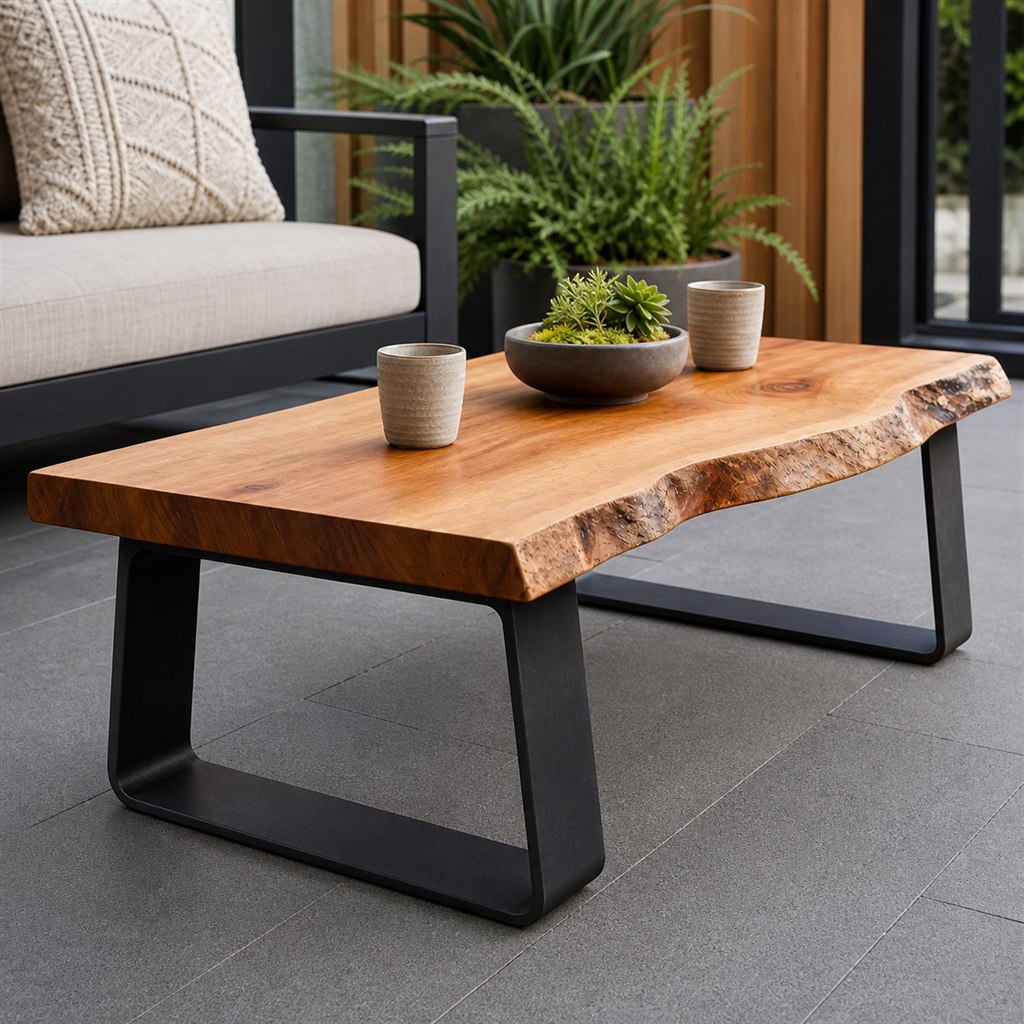 Live-Edge Coffee Table With a Low Steel Sled Base - steel-frame detail
