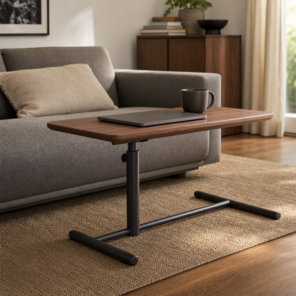 Laptop Side Table With an Adjustable Wood Top and Steel Column - steel-frame detail