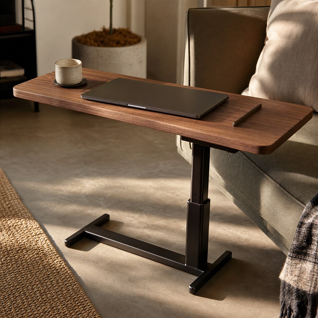 Laptop Side Table With an Adjustable Wood Top and Steel Column - finished material detail