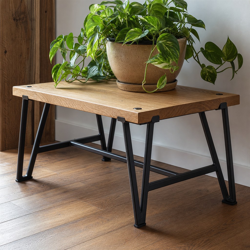Plant Stand With a Wood Platform and Steel Hairpin Legs - steel-frame detail