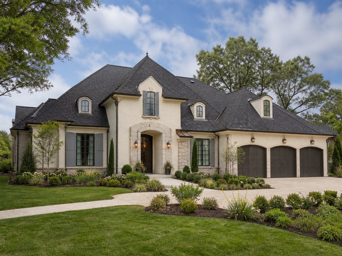 Bellemont House Multigenerational Wing 3040, conceptual 3040-square-foot French-country custom home with a $550,900 construction target