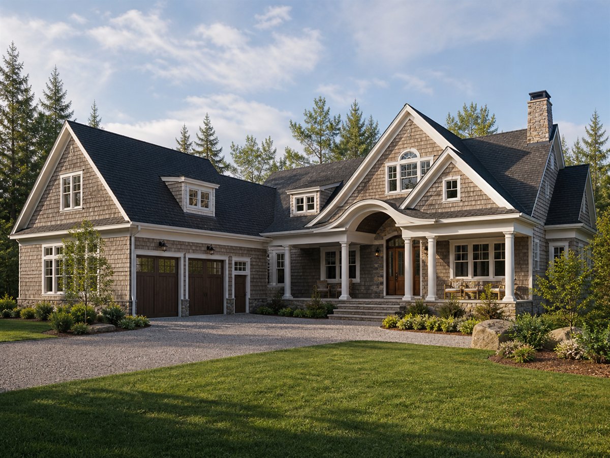 Nantucket Ridge Entertaining Kitchen 3306, conceptual 3306-square-foot New England shingle-style custom home with a $610,900 construction target