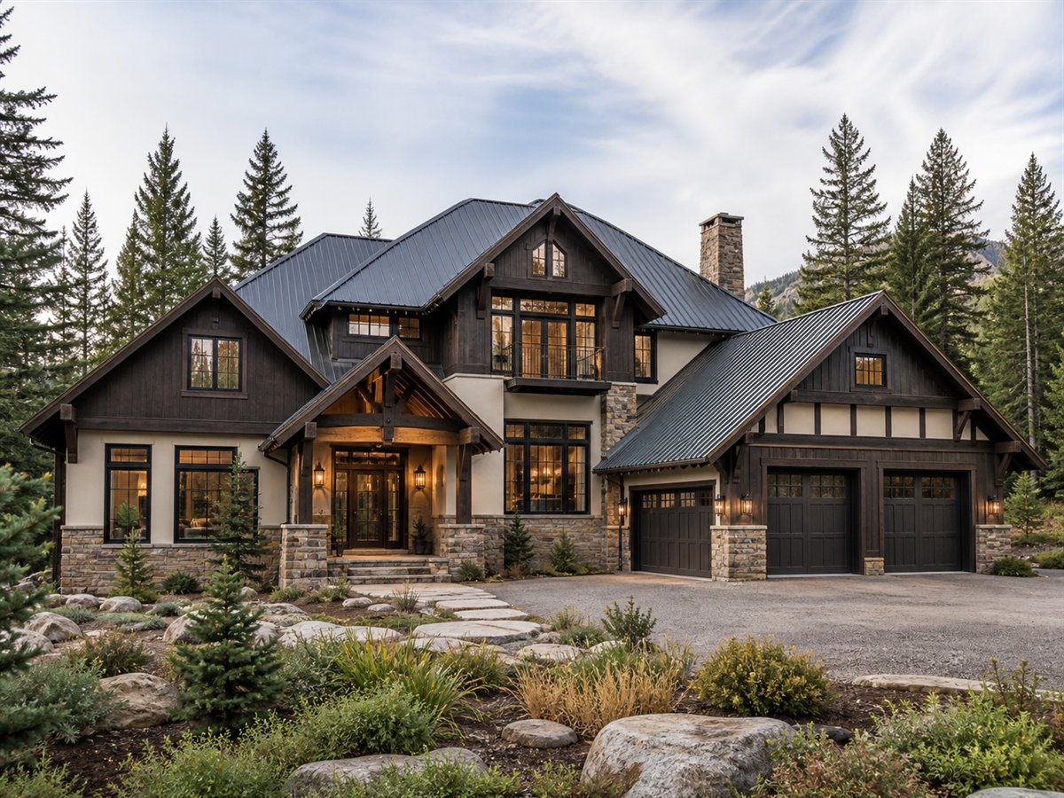 Alpenglow Chalet Executive Home Office 3330, conceptual 3330-square-foot alpine-inspired custom chalet with a $615,900 construction target