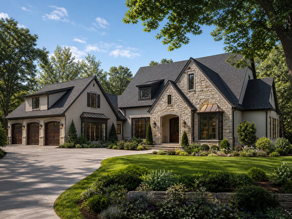 Cotswold House Aging-in-Place Suite 3402, conceptual 3402-square-foot English-country custom home with a $630,900 construction target
