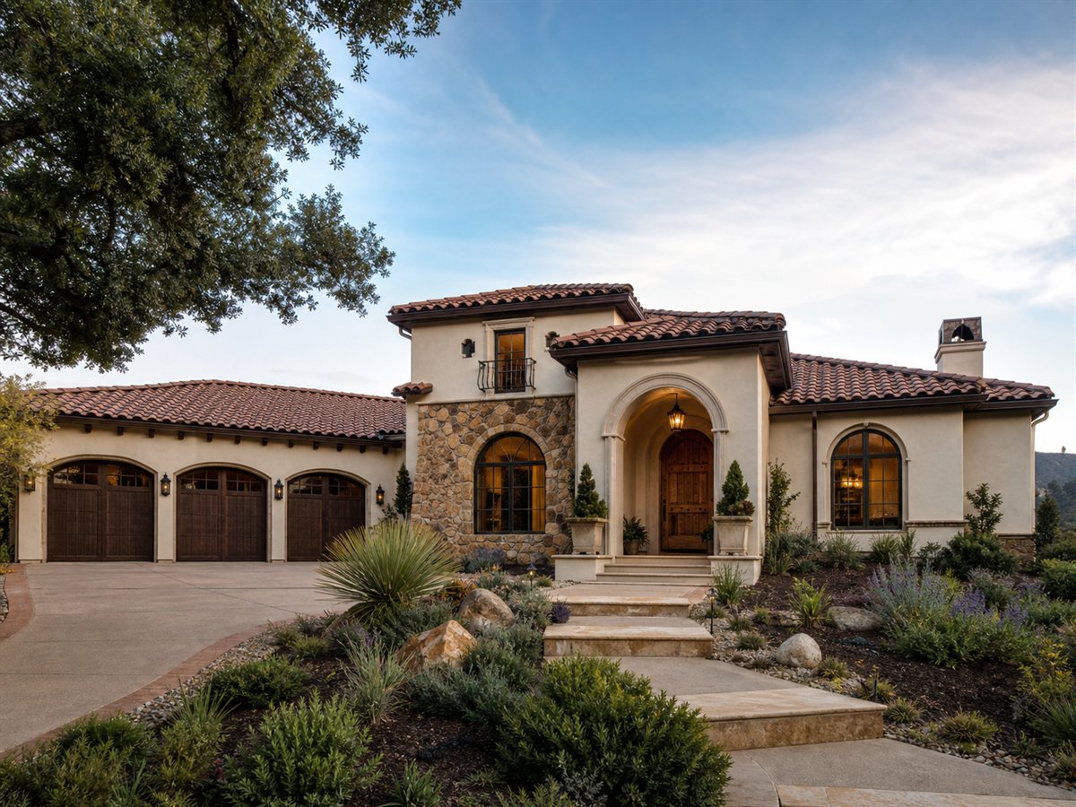 Santa Luz House Private Guest Suite 3450, conceptual 3450-square-foot Spanish-revival custom home with a $640,900 construction target