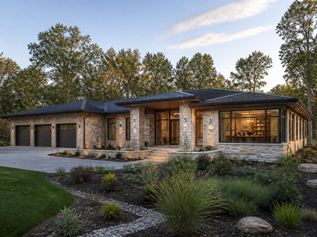 Clearview Pavilion Executive Home Office 3559, conceptual 3559-square-foot glass-pavilion luxury ranch with a $665,900 construction target