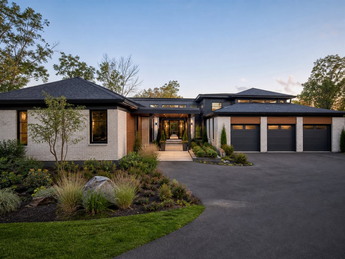 Atrium Ranch Indoor-Outdoor Pavilion 3583, conceptual 3583-square-foot modern courtyard luxury ranch with a $670,900 construction target