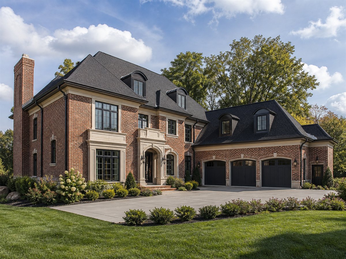 Kingsley Brick House Collector Garage 3607, conceptual 3607-square-foot brick manor revival custom home with a $675,900 construction target
