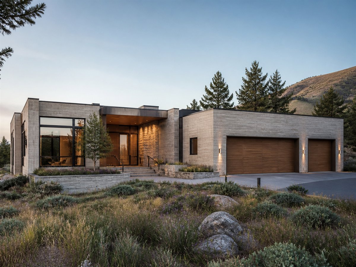Hearth Concrete House Private Guest Suite 3679, conceptual 3679-square-foot soft-Brutalist luxury home with a $690,900 construction target