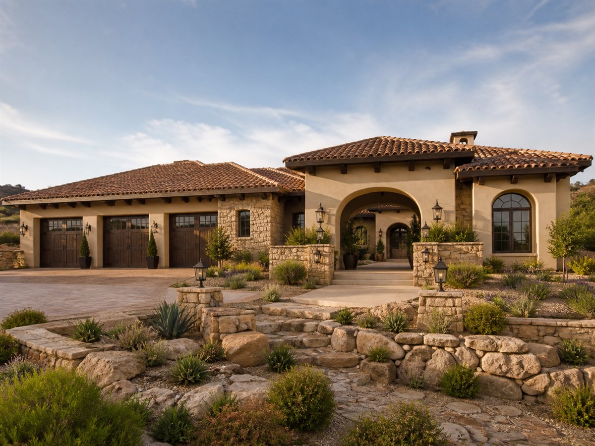 Rancho Cielo Executive Home Office 3799, conceptual 3799-square-foot hacienda-inspired luxury ranch with a $715,900 construction target