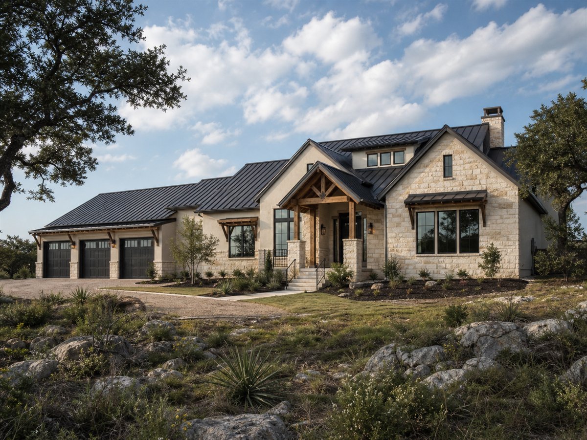 Canyon Oak House View-Lot Retreat 4342, conceptual 4342-square-foot Texas Hill Country custom home with a $835,900 construction target