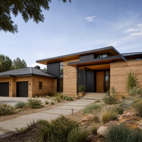 $910,900 Entertaining Kitchen rammed-earth contemporary custom home: 4,691-Sq.-Ft. Custom Home Concept