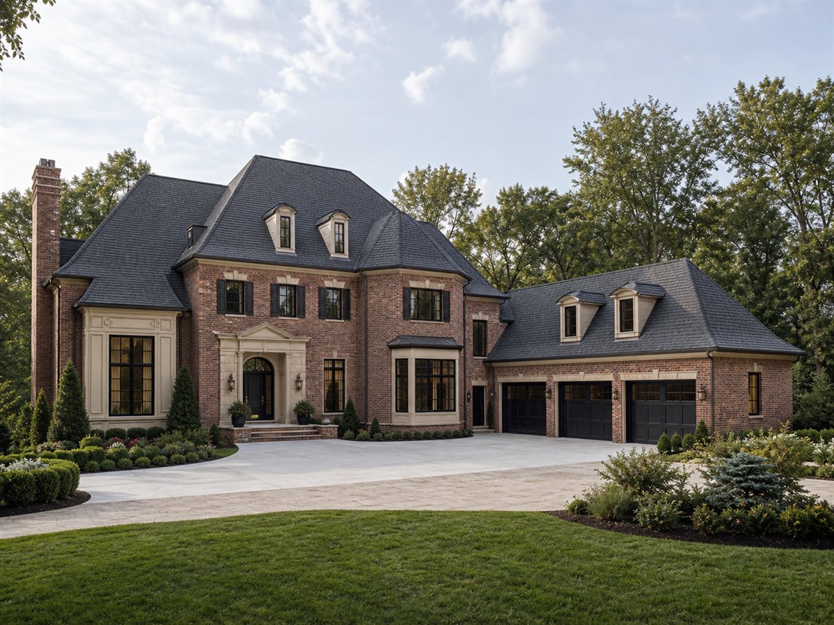 Kingsley Brick House Collector Garage 4763, conceptual 4763-square-foot brick manor revival custom home with a $925,900 construction target