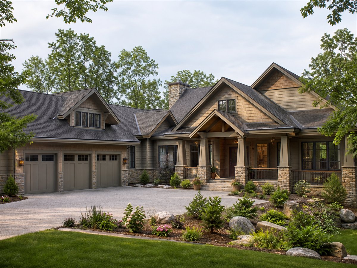 Grand Oak Bungalow Multigenerational Wing 4872, conceptual 4872-square-foot luxury bungalow estate with a $950,900 construction target