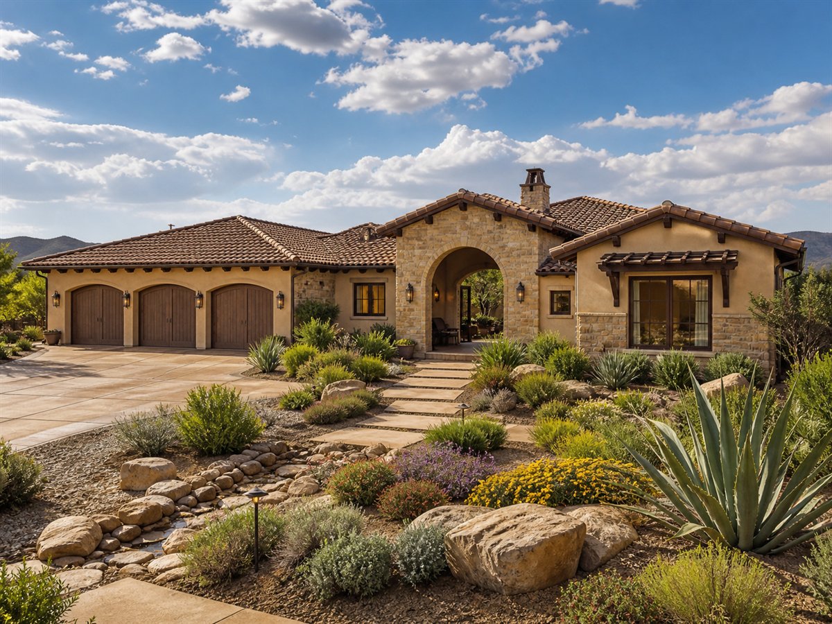 Rancho Cielo Executive Home Office 4944, conceptual 4944-square-foot hacienda-inspired luxury ranch with a $965,900 construction target