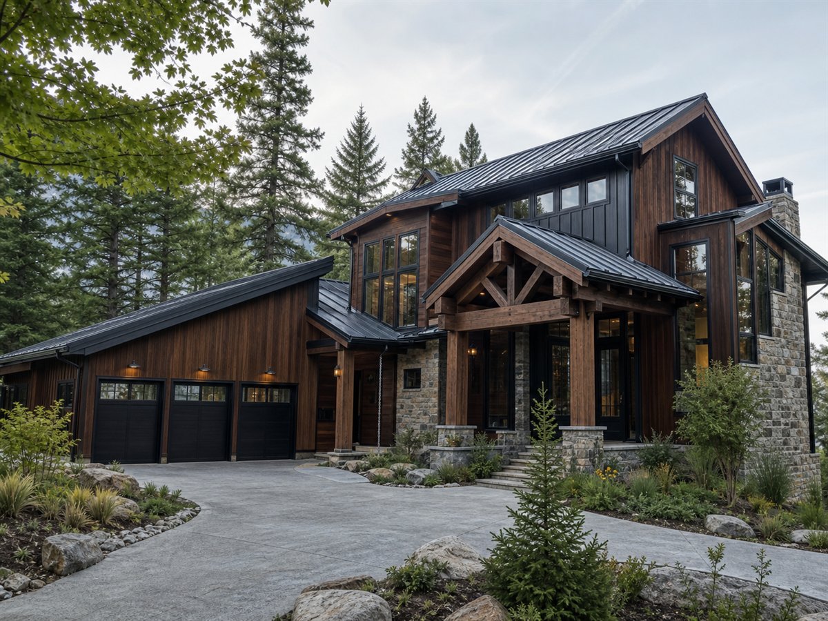 Rainier Lodge House Indoor-Outdoor Pavilion 4968, conceptual 4968-square-foot Northwest lodge custom home with a $970,900 construction target