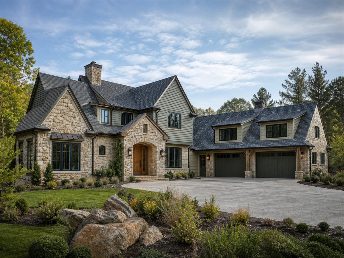 Wyndmere Stone Cottage Collector Garage 4992, conceptual 4992-square-foot stone-cottage luxury estate with a $975,900 construction target
