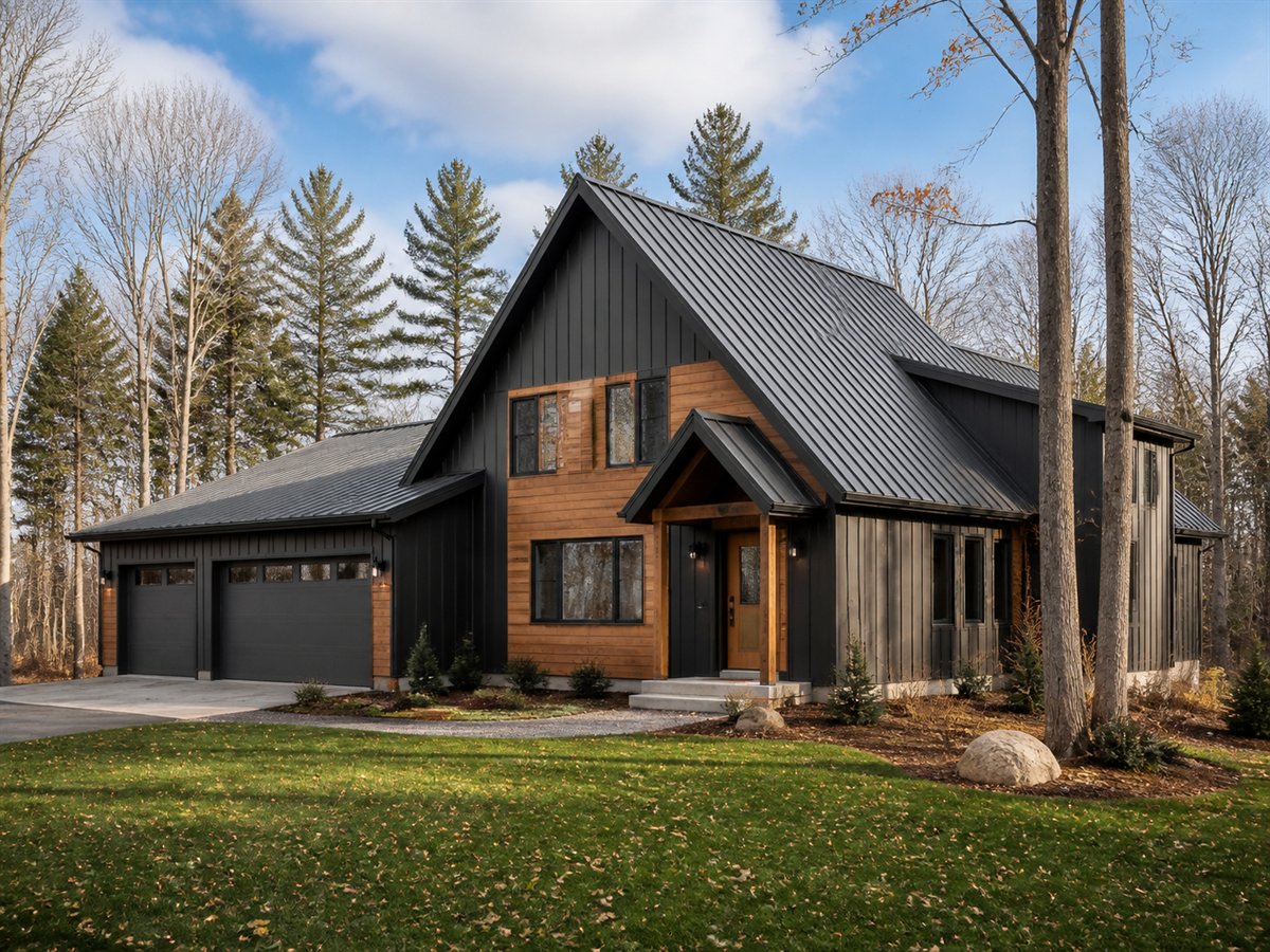 Pine A-Frame House Growing-Family 1856, a conceptual 1856-square-foot restrained A-frame-inspired family home with a $257,800 construction target