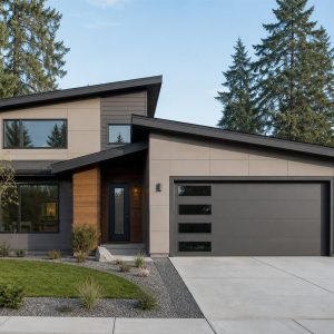$287,800 Narrow-Lot shed-roof contemporary family home: 1,986-Sq.-Ft. Three-Bedroom Concept