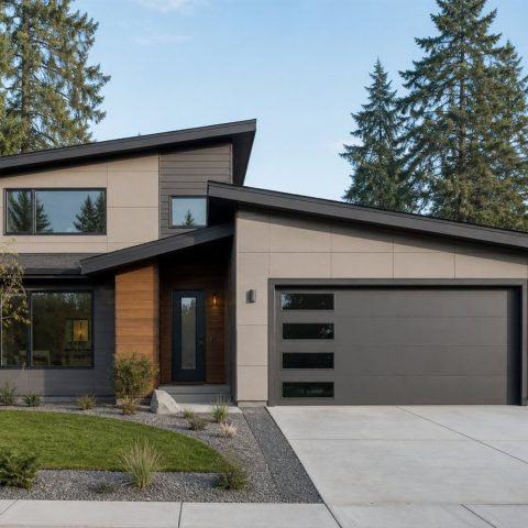 $287,800 Narrow-Lot shed-roof contemporary family home: 1,986-Sq.-Ft. Three-Bedroom Concept