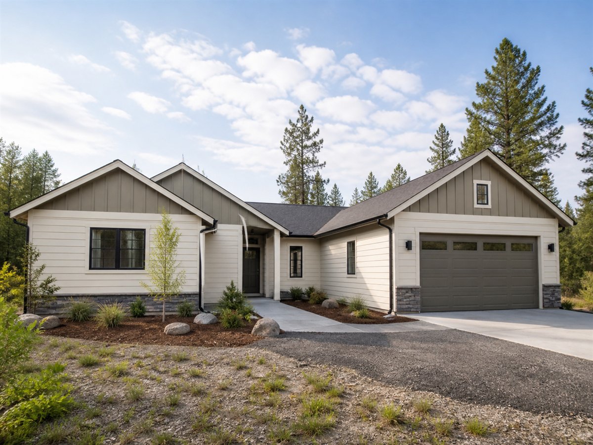 Four Oaks Pod House Energy-Conscious 2034, a conceptual 2034-square-foot connected-pavilion family home with a $297,800 construction target