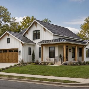 $317,800 Corner-Lot rear-garage modern farmhouse: 2,123-Sq.-Ft. Three-Bedroom Concept