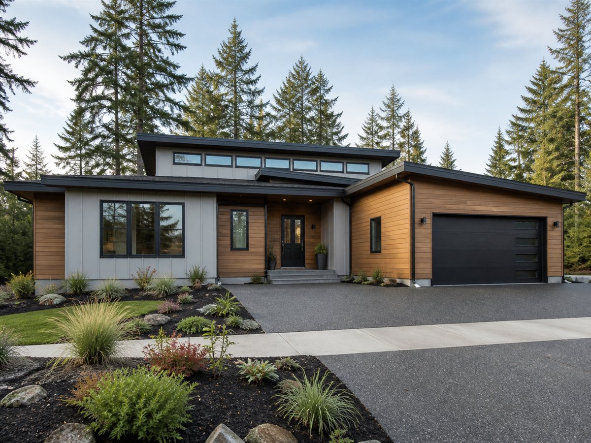Highlight House Split-Bedroom 2217, a conceptual 2217-square-foot clerestory contemporary family home with a $340,300 construction target